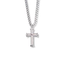 Budded Ends 1 Inch Sterling Silver Cross Necklace on 18" Chain
