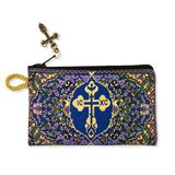 Byzantine Cross Woven Rosary Pouch - Purple Blue Gold 4 3/4 Inch