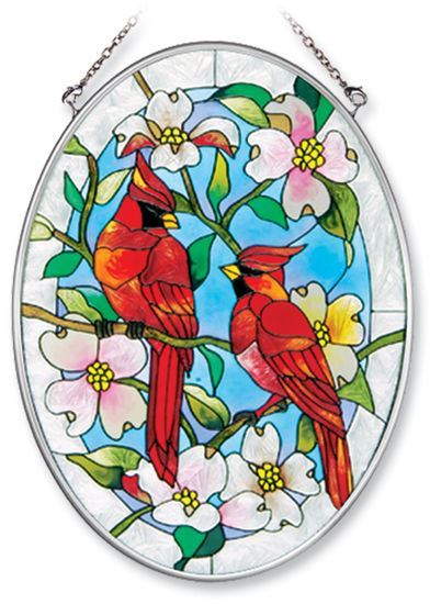 Cardinal and Dogwood 7 Glass Suncatcher