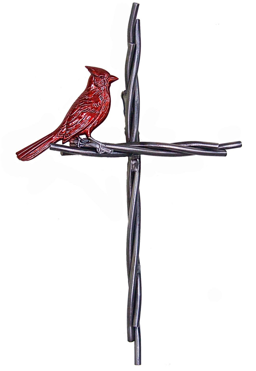 Cardinal and the Vine 16" Handmade Iron Wall Cross
