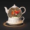 Cardinal with Holly and Pine 8" LED Swirl Teapot Glitterdome
