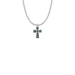 Celtic Cross Sterling Silver Green Enameled Crucifix Necklace