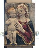 Ceramic Panel Madonna & Child Hand Painted In Italy 21"x15"