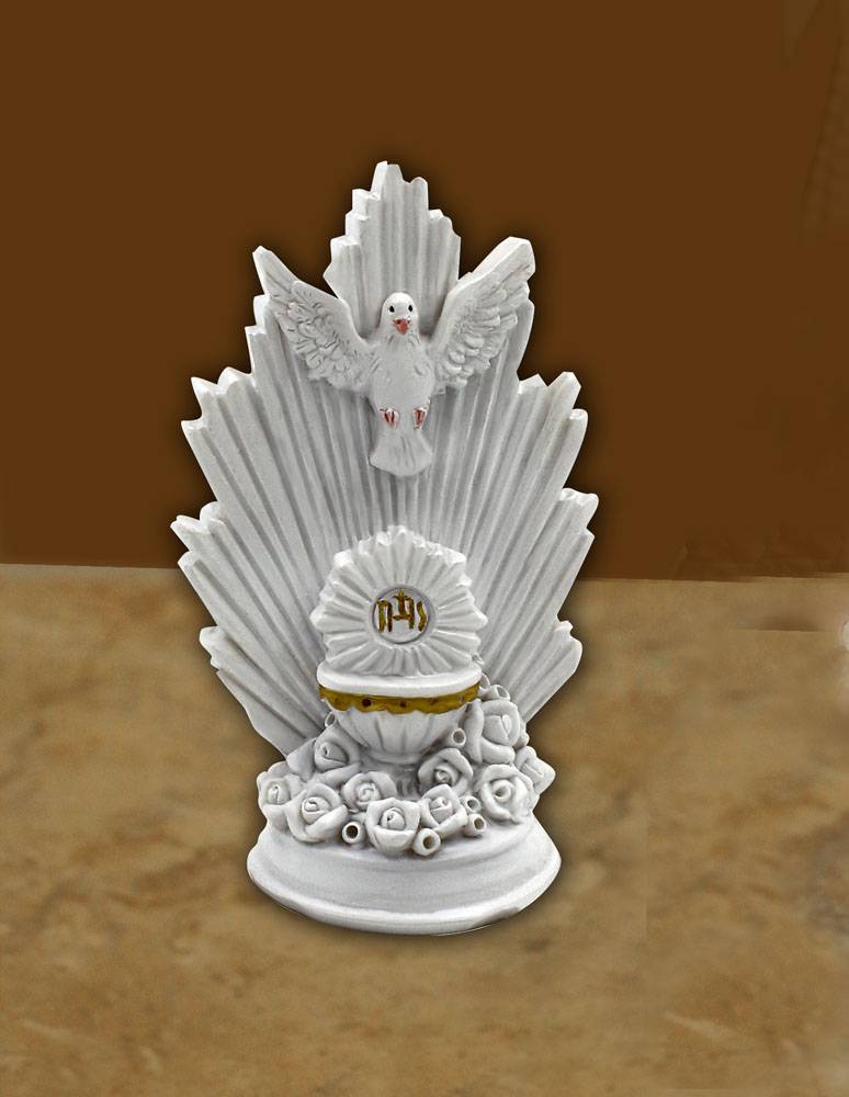 Resin Holy Spirit Chalice First Communion cake topper, 3 1/2 “, boxed.