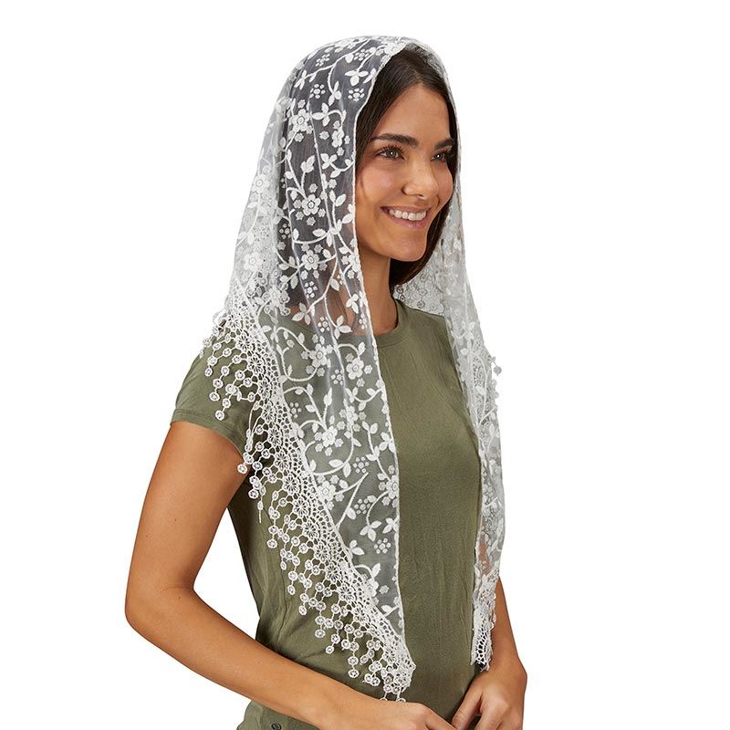 Chapel Veil with Tassels - White