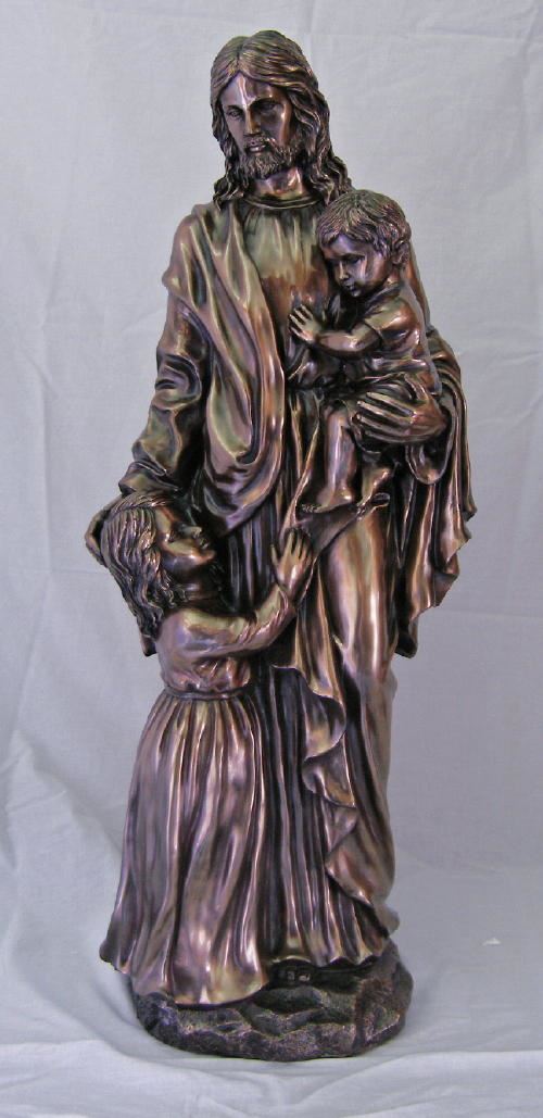 A statue of Christ with children in cold-cast bronze & fiberglass, 35inches.