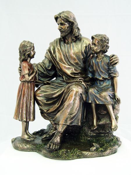 Christ with Children 8.25" Statue, Lightly Painted Bronze
