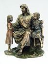 Christ with Children 8.25" Statue, Lightly Painted Bronze