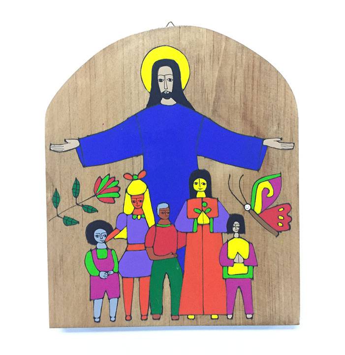 Christ with Children Wood Wall Plaque from El Salvador