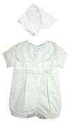 Christening Romper with Square Collar and Embroidered Cross