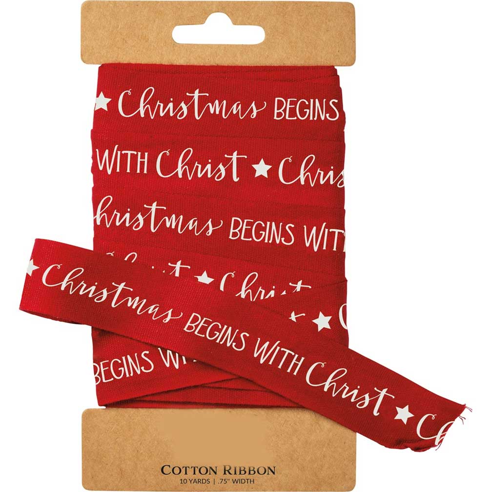 Christmas Begins with Christ Red Ribbon, 10 Yards