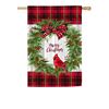 Christmas Cardinal Wreath Textured Suede House Flag