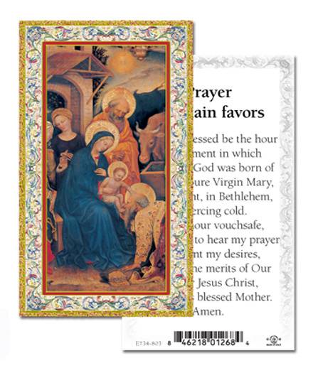 Christmas Novena Prayer to Obtain Favors, Box of 100 Paper Prayer Cards 2"x4" Gold Embossed Italian Holy Card with Prayer 100 Per Pack 