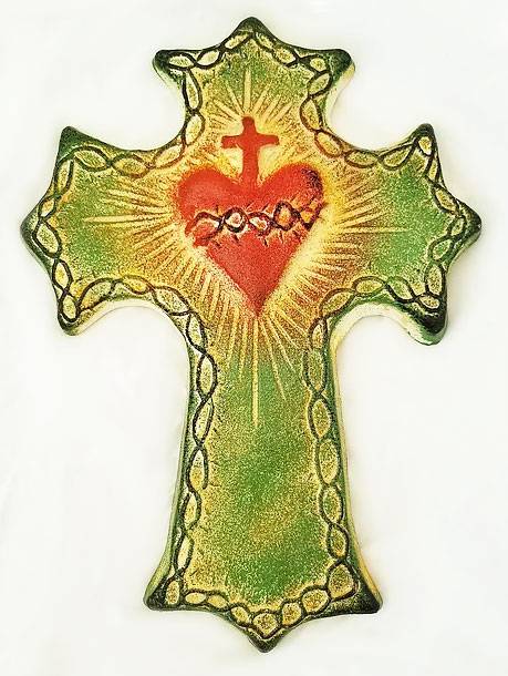 Clay Thorned Sacred Heart Cross from Mexico