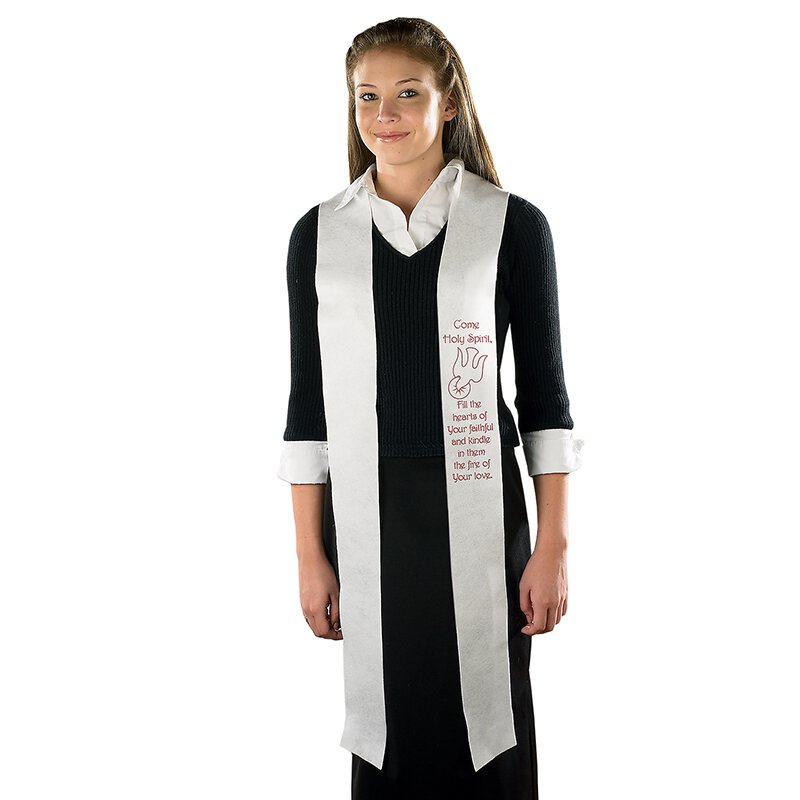Come Holy Spirit Confirmation Stole, White