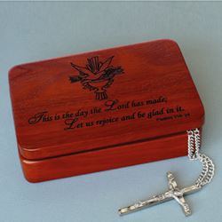 Confirmation Rosewood Keepsake Box With Holy Spirit On Lid Genuine redwood stained hardwood box, (pendant not included).
