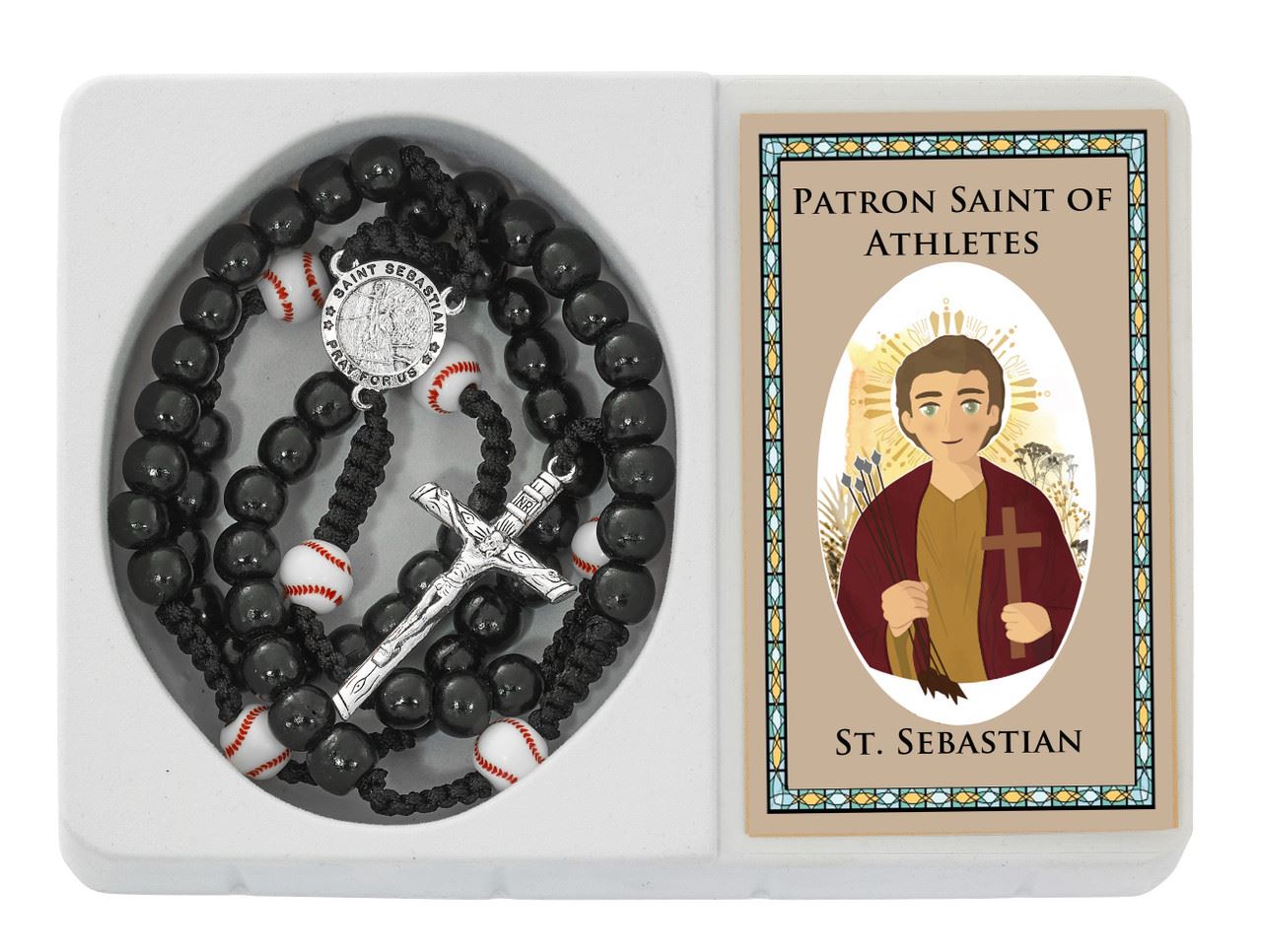 St. Sebastian Corded Baseball Rosary with Prayer Card