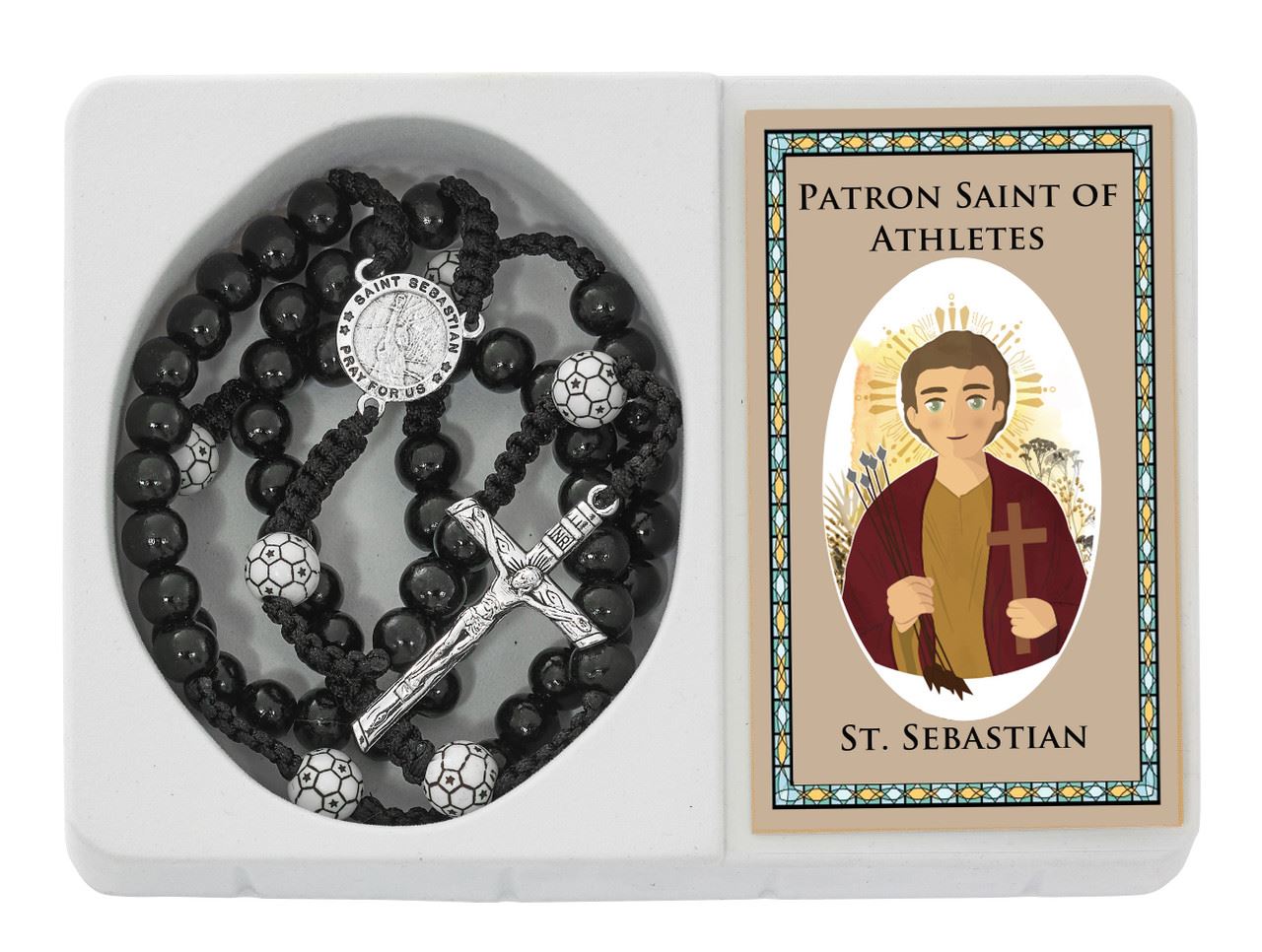 St. Sebastian Corded Soccer Rosary with Prayer Card
