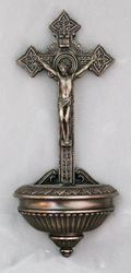 11" Crucifixion Holy Water Font, Hand Painted Bronzed Resin