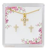 Tiny Crystal Cross Earrings and Necklace Set