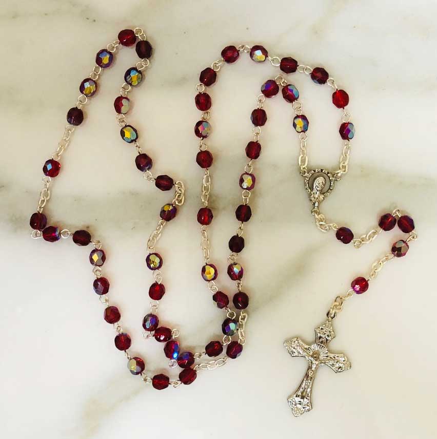Crystal Rosary - Ruby | CATHOLIC CLOSEOUT