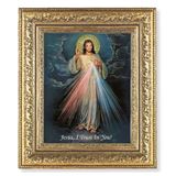 12 1/2" x 14 1/2" Ornate Gold Leaf Antique Frame with 8" x 10" Gold Divine Mercy Print