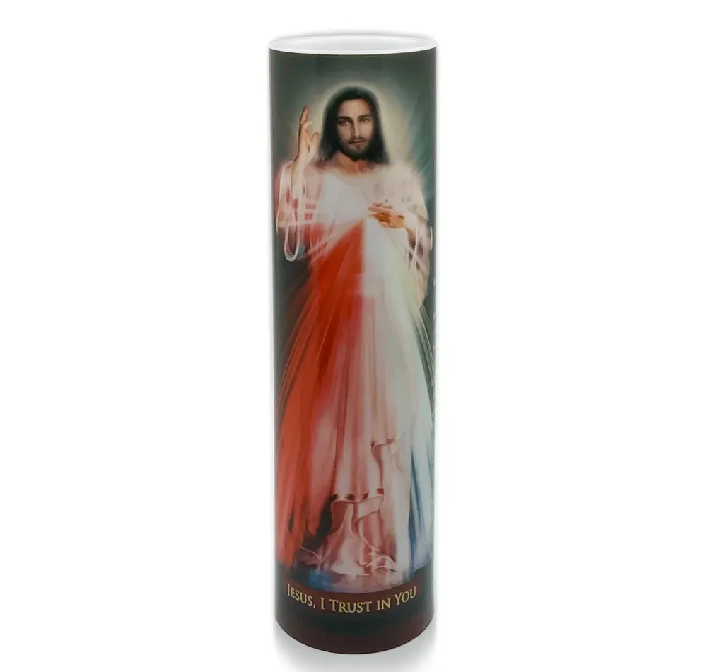 Divine Mercy 8 Flickering Led Flameless Prayer Candle With Timer