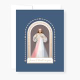 Divine Mercy Chaplet Card, Arch Design - Navy Blue