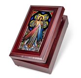 Divine Mercy Wooden Music Box with Stained Glass Lid