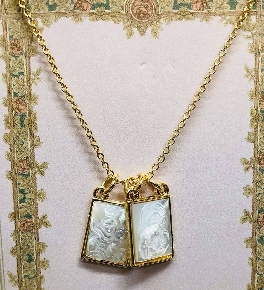 Double Scapular Necklace 18" Gold with 2" Extender - carded