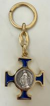 Double Sided Miraculous Medal - St. Christopher Gold Keychain with Blue Enamel