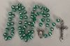 Emerald Glass Rosary with Silver Band in Center of Bead, Made in Italy