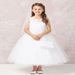 Emily White First Communion Dress Lovely Diagonal Embroidery with Lace Applique and a Soft Mesh Skirt