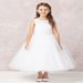 Emily White First Communion Dress Lovely Diagonal Embroidery with Lace Applique and a Soft Mesh Skirt