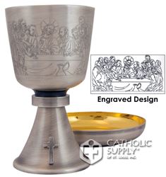 Engraved Last Supper Chalice with Paten OR Ciborium