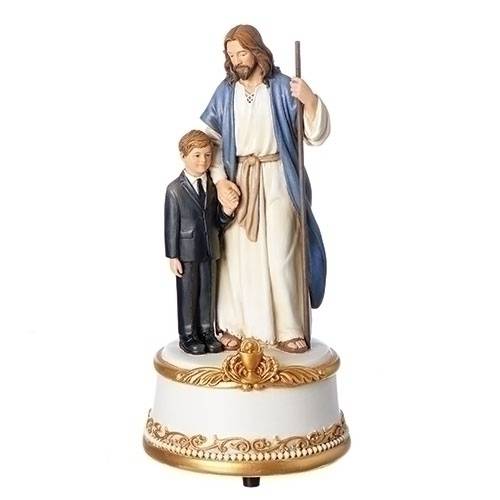 First Communion Boy Musical, Plays "The Lords Prayer"  7.5" tall, resin/stone mix. Gift Boxed.