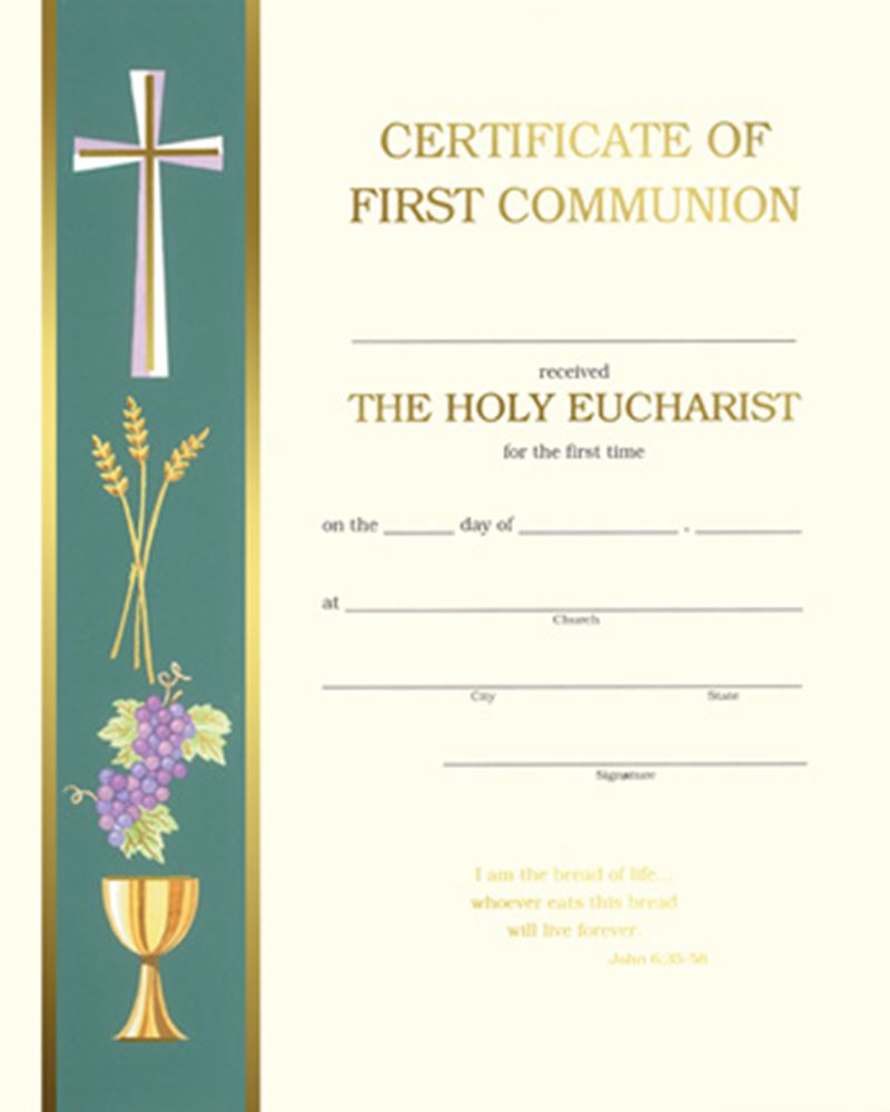 Printable First Holy Communion Certificate Template Free