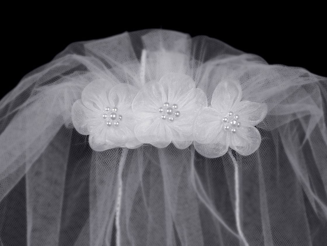 First Communion Comb Veil with Flowers/Pearls