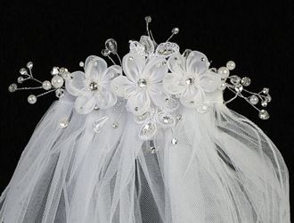 First Communion Comb Veil with Flowers/Rhinestones/Pearls/Crystals