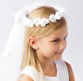 Kidsdreamus White Flower Pearl Crown Veil First Communion Flower Girl Accessories Style 039