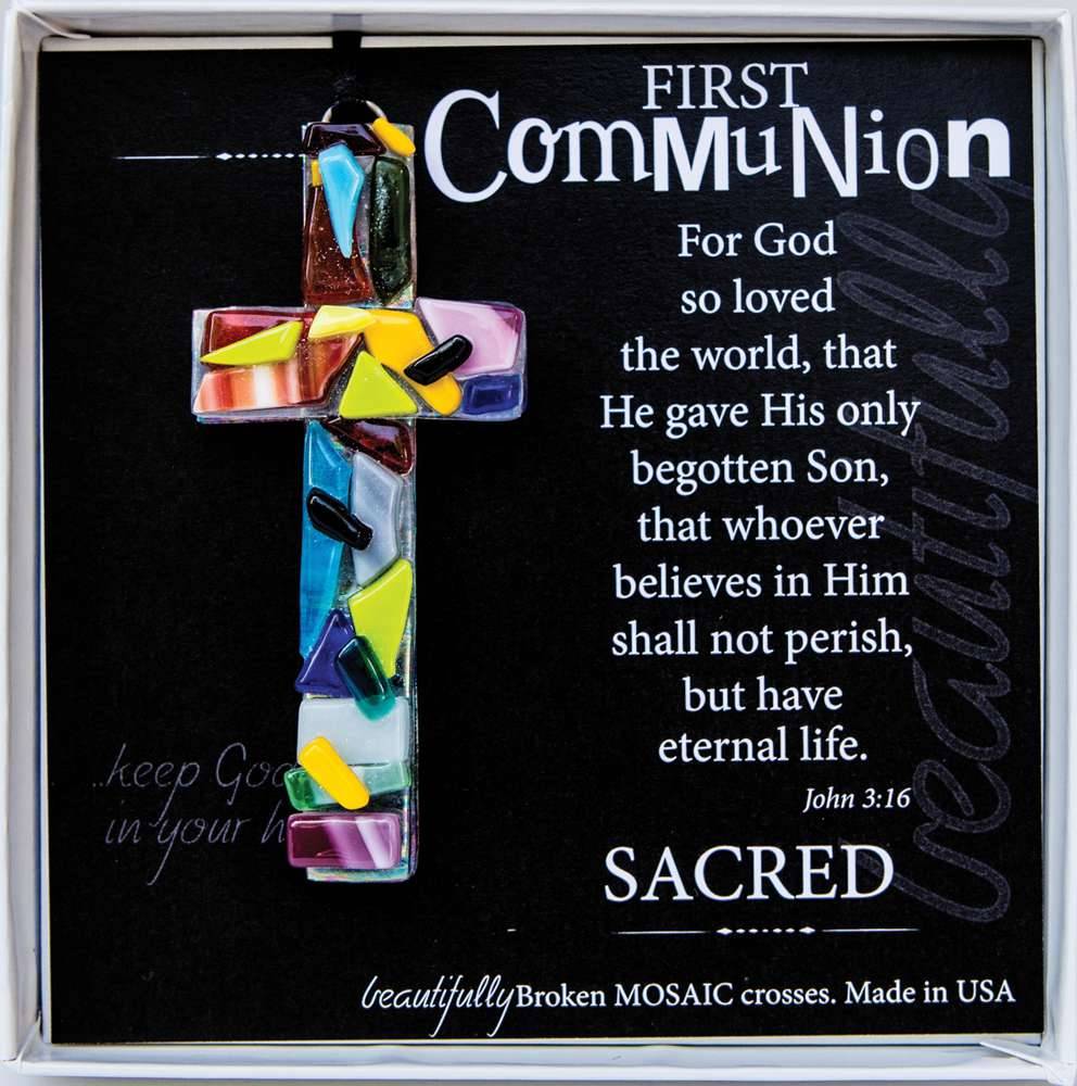 First Comunion Mosaic 4" Glass Cross Ornament