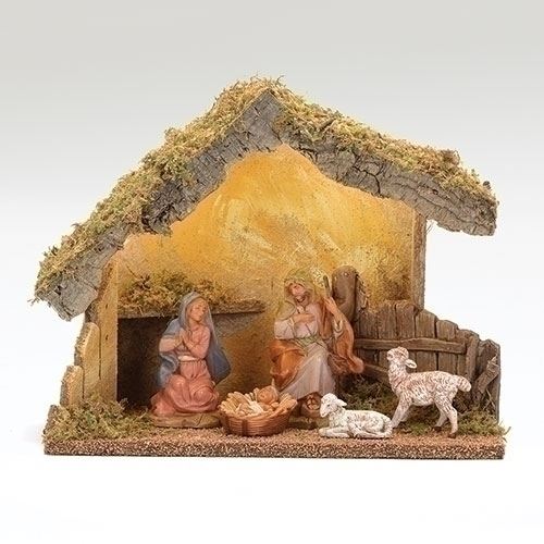 Fontanini 5" Scale 5 Figure Nativity Set with Lighted Italian Stable