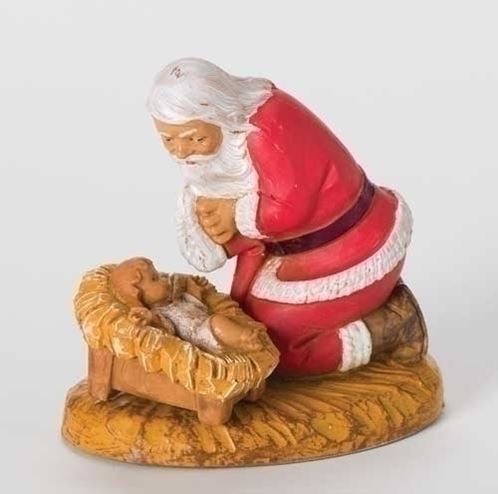 Florentine Art Studio factory Kneeling Praying Santa Stamped Signed Sculpted Statue