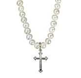 Freshwater Pearl 4mm necklace with Sterling Cross 