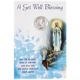 Get Well Soon (Our Lady of Lourdes) Greeting Card with Removable Pocket Token and Envelope.?  Made in Italy