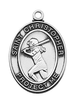 Girl's Pewter Softball Medal On An 18" Stainless Chain