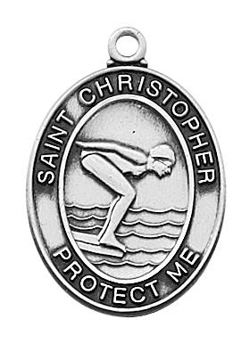 Girl's Pewter Swimming Medal On An 18" Stainless Chain