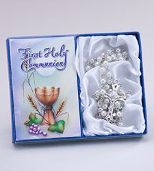Pearl First Communion Rosary and Prayer Card Set