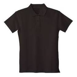 Girls Black Pique Knit Polo Shirt, Short Sleeve