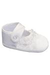 Girls Christening Bootie with Lace Trim and Embroidered Cross
